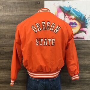 VINTAGE Oregon State Beavers Bomber Jacket Orange White Mens Size L Chalk Line